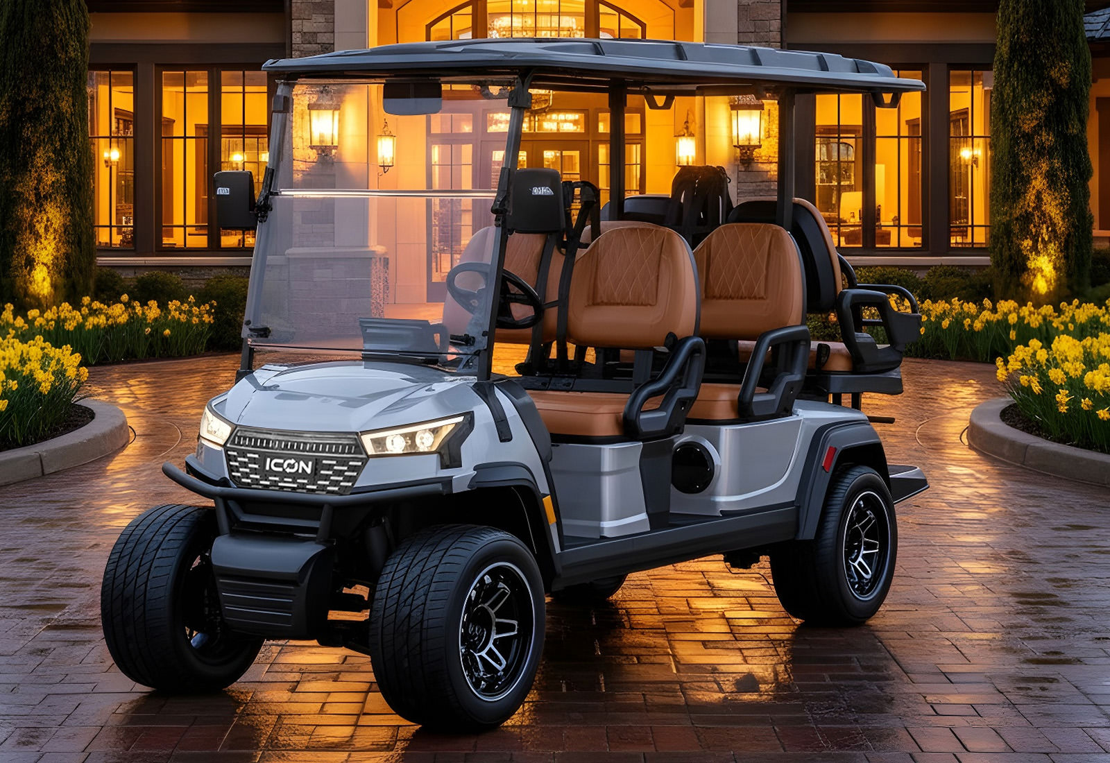 Silver ICON i60X parked at an estate at dusk